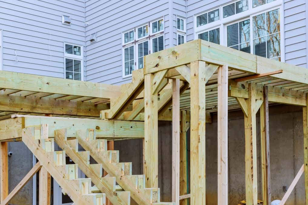 wood planks on deck being constructed